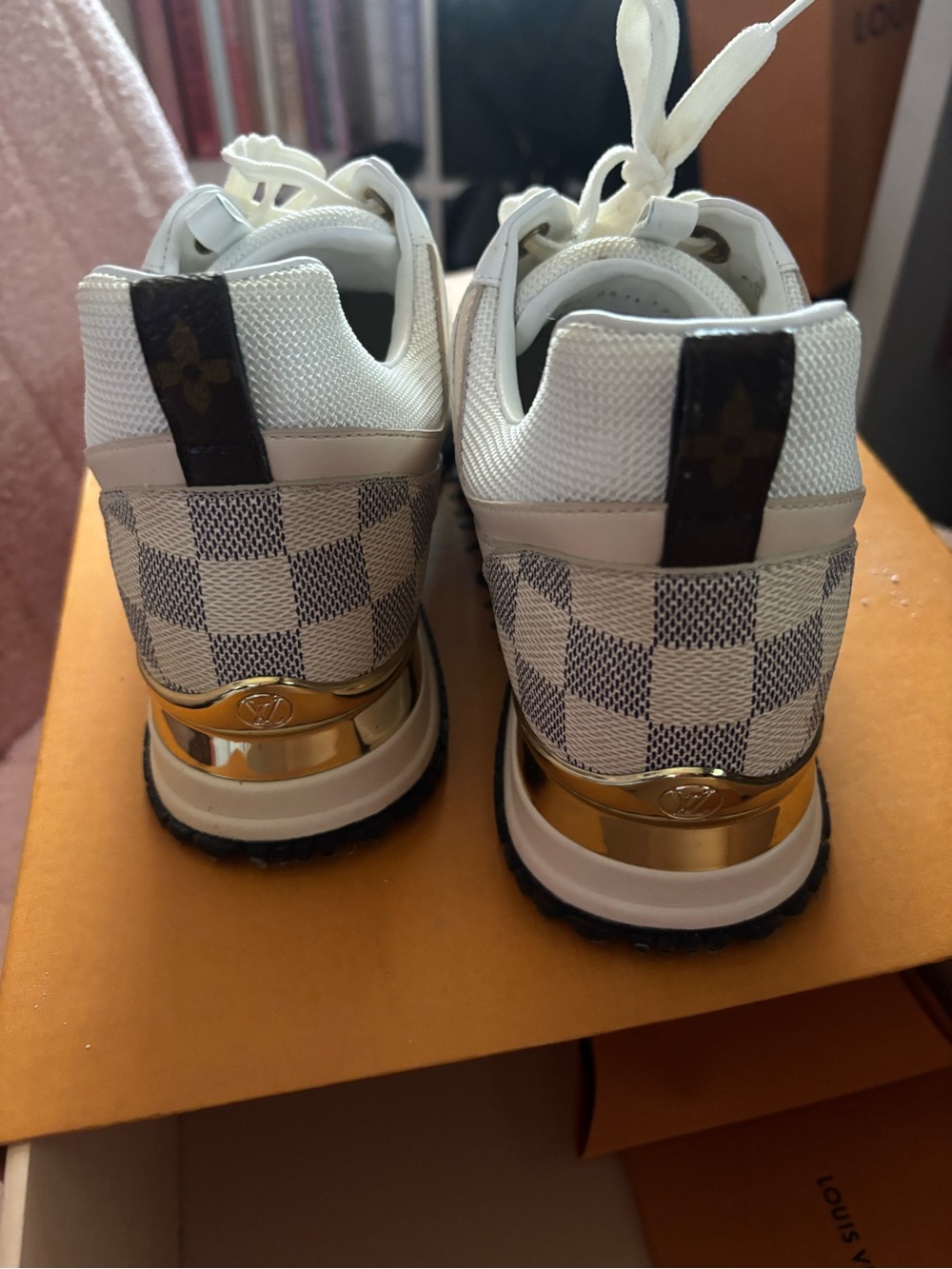 Louis Vuitton White & Beige Damier Run Away Sneakers - Picture 4 of 11